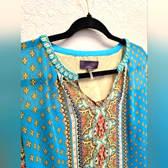Hale Bob Blue and Cream Patterned Blouse - Picture 2 of 5